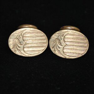 Antique Gold-filled Engraved Cufflinks with Stripes & Branch